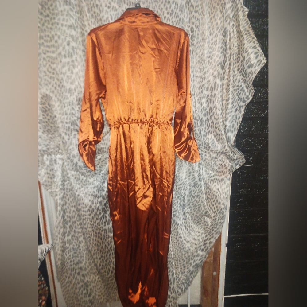 Women Bronzer Orange Color Butyon Down Wrap Jumpsuit - Picture 10 of 14